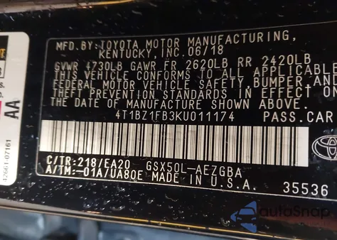 2019 Toyota Avalon Xle from USA, damaged, VIN 4T1BZ1FB3KU011174